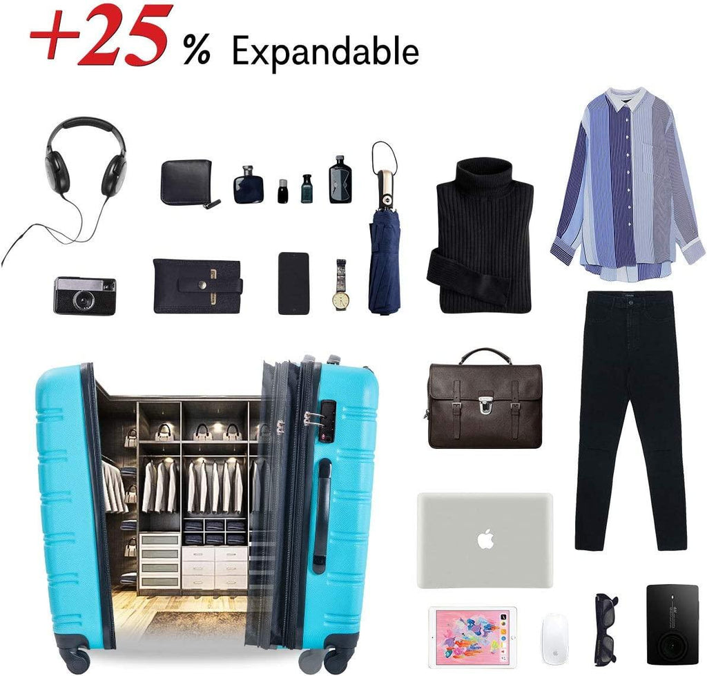 Expandable Luggage TSA Locks, 3 Piece Lightweight Spinner Suitcase Set, Sky Blue, One_Size