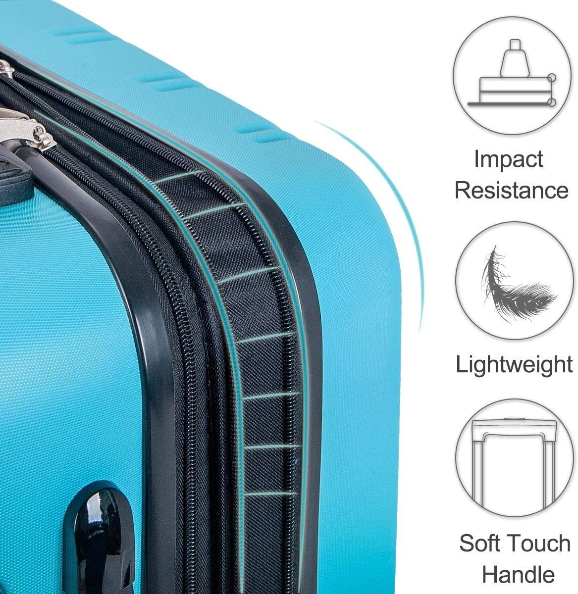 Expandable Luggage TSA Locks, 3 Piece Lightweight Spinner Suitcase Set, Sky Blue, One_Size