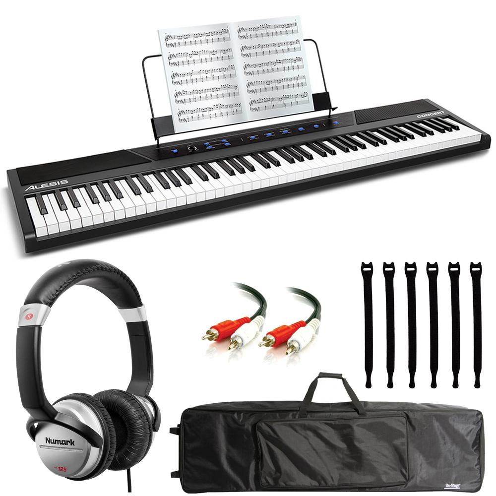 Alesis Concert 88-Key Digital Piano with Full-Size Semi Weighted Keys With Touch Response + Numark DJ Headphones + Audio Cable + Keyboard Bag