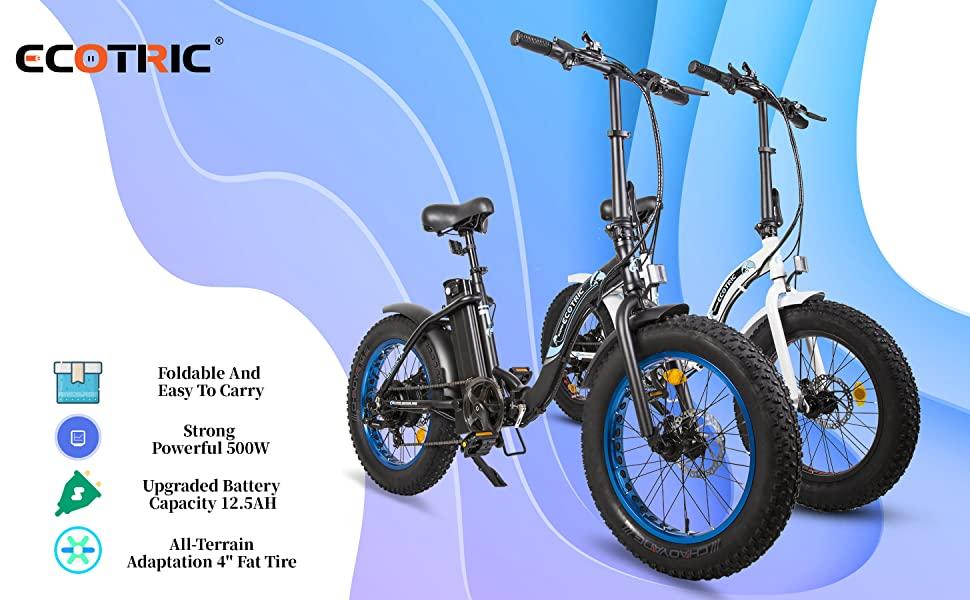 20 In. Powerful 500 W Folding Electric Bicycle Fat Tire Alloy Frame 36 V/12.5 AH Lithium Battery with Rear Motor LED Display
