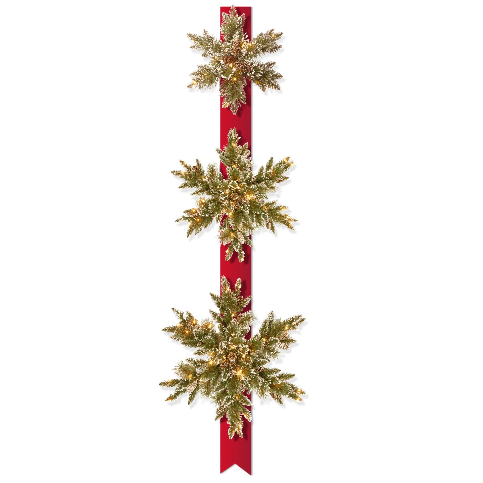 77" LED Pre-Lit Bristle Pine Triple Snowflake Door Hang- Battery Operated