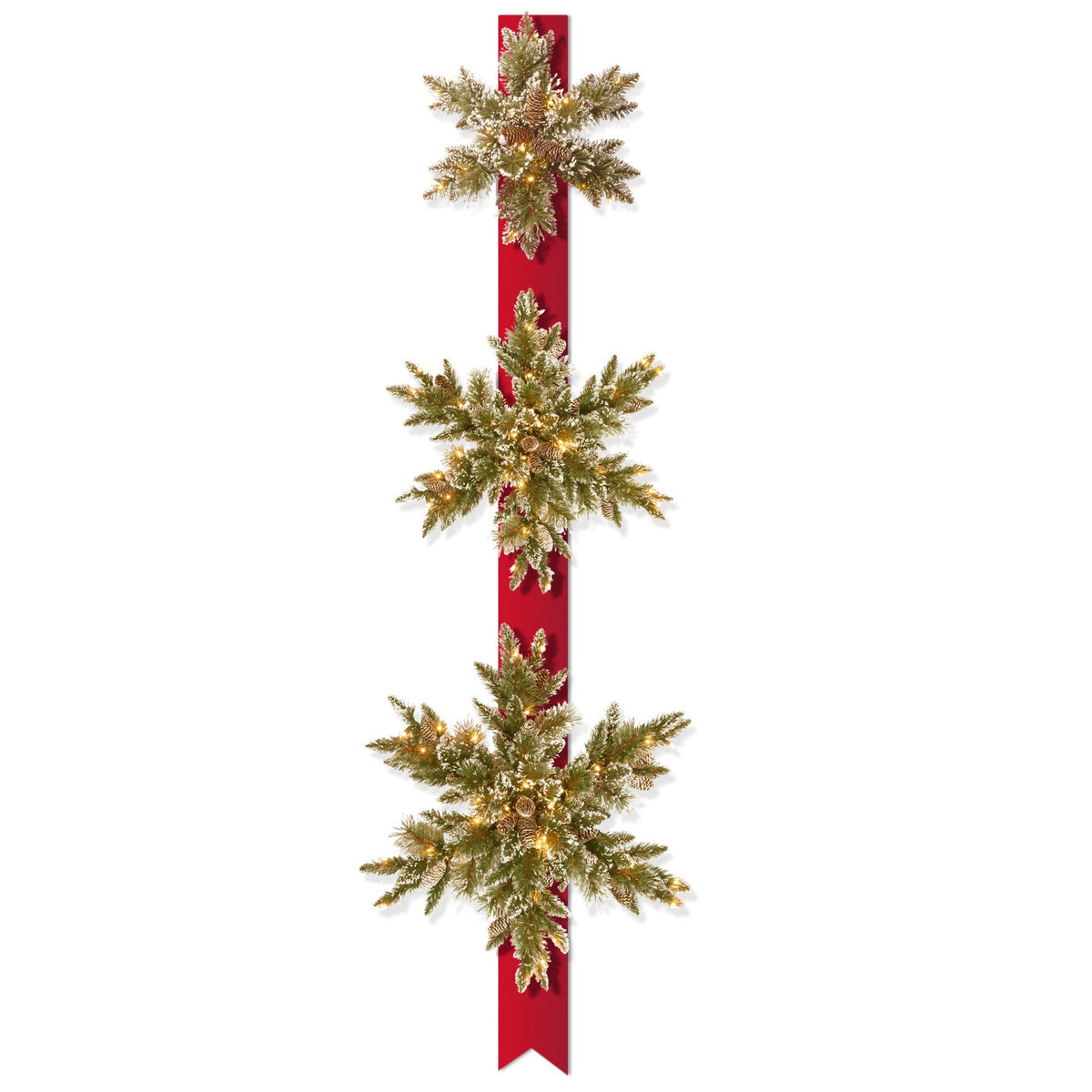77" LED Pre-Lit Bristle Pine Triple Snowflake Door Hang- Battery Operated