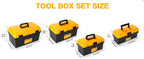 4 Pack Heavy Duty Plastic Tool Box Set, Stackable Portable Boxes, 13-19" | Removable Trays, Nesting, Adjustable Dividers, 50 lb Capacity, Modular Storage, Stackable, Garage, Workshop, Jobsite, Home