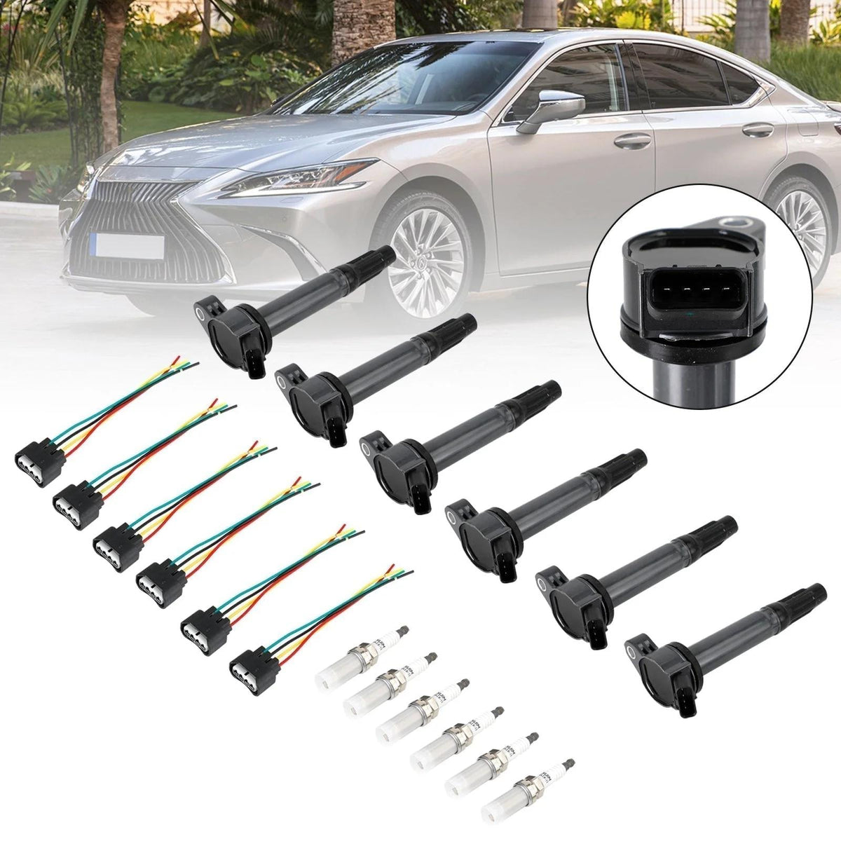 2007-2023 TOYOTA TUNDRA 6PCS Ignition Coils+Connectors+Spark Plug UF487 90919-02251 90919-A2002 Generic