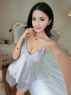 Clothing -  Women Sexy Deep V-neck Sleeveless Silk Lace Top With Shorts Sleepwear Set
