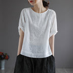 women summer retro casual floral embroidery cotton t-shirt