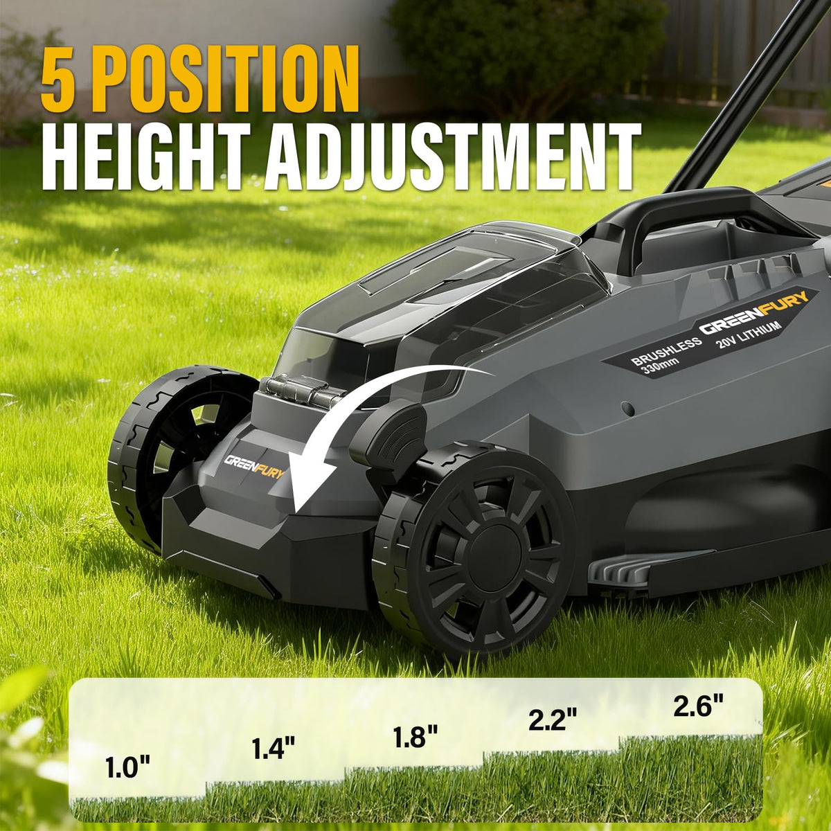 Cordless Lawn Mower Compatible with Dewalt 20V MAX Battery (Tool Only) | 13" Deck, Brushless Motor, 5-Position Height Adjust, 8 Gal Bag, Ideal for Small Yards