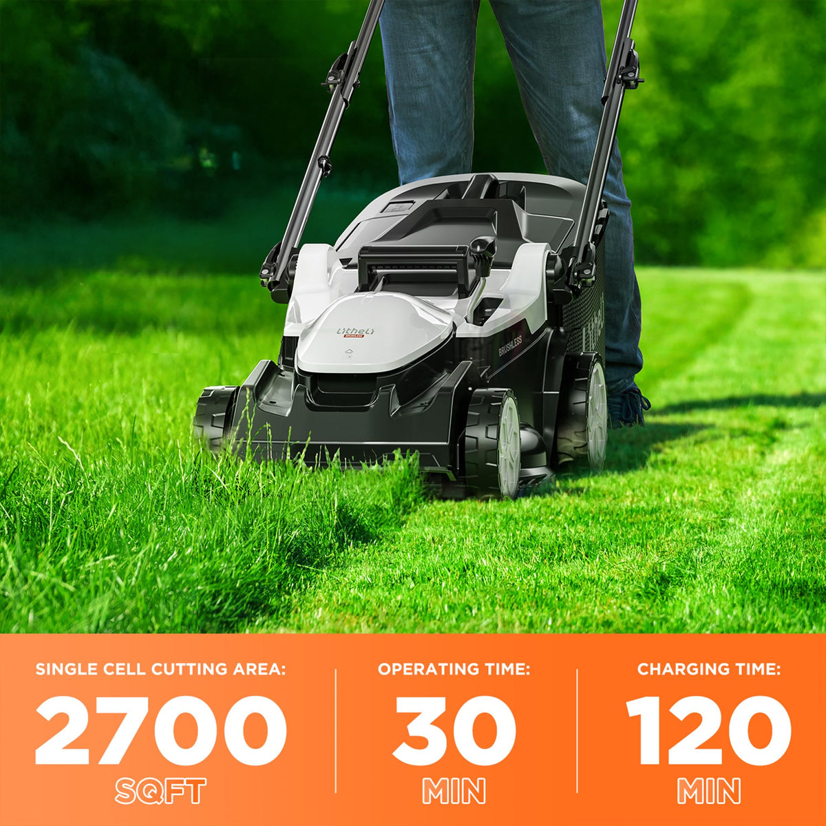 16 Inch Lawn Mower 2 x 20V Brushless Electric Mowers for Garden Yards, Lightweight Cordless Lawnmower with 6-Position Height Adjustment, 2 x 4.0Ah Battery Include