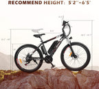 Electric Bike Adults Electric Mountain Bike 26in Power Assist Commuter Bicycle, 20mph Ebike with Removable 10ah Battery, Professional 21 Speed Gears Disc Brakes Aluminum Bike