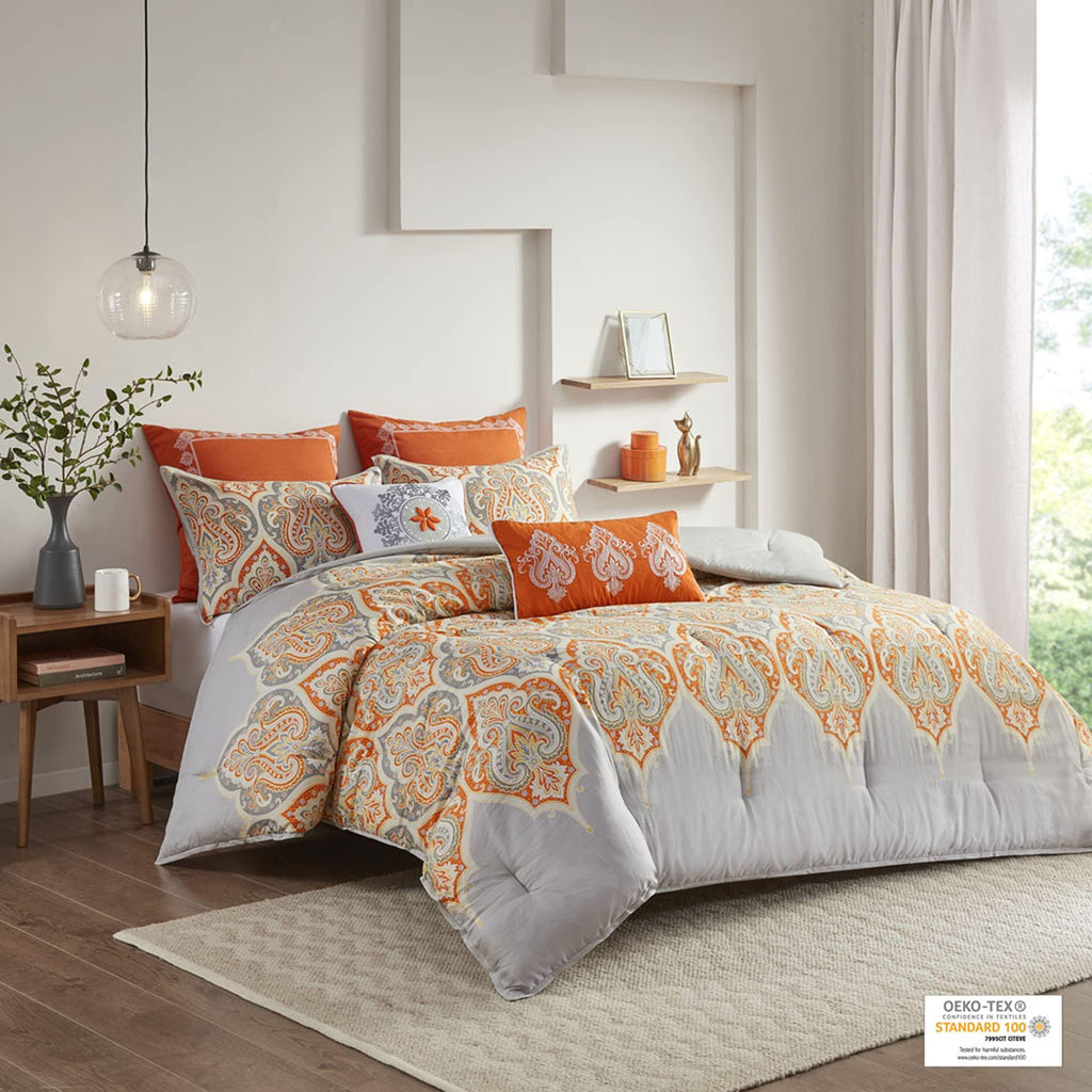 Gracie Mills Madison Nisha Comforter Set, Full/Queen, Oran- MP10-1692
