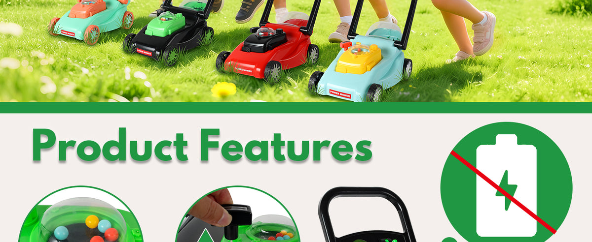 Kids Lawn Mower with Realistic Grass-Cutting Action and Sounds – No Batteries Required | Fun Outdoor Push Toy, Birthday Gift &amp; Holiday Present for 3, 4, 5, 6Year Old Boys and Girls (Black)