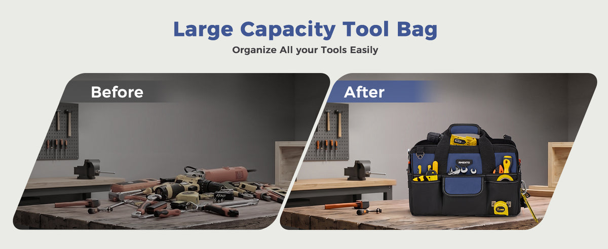 16-Inch Heavy Duty Tool Bag, 22 Pockets Empty Tool Box Organizer Storage, Soft Tote Toolbox Organization Portable Handle Carrying Work Toolbag for Electrician Mechanic, Dad Men Gifts, Blue