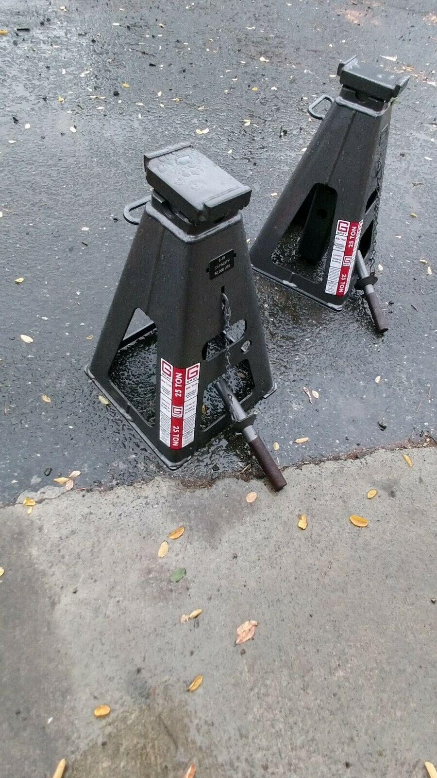 Gray 25T-HF 2-piece 25 ton Pin Type Vehicle Support Stand Set