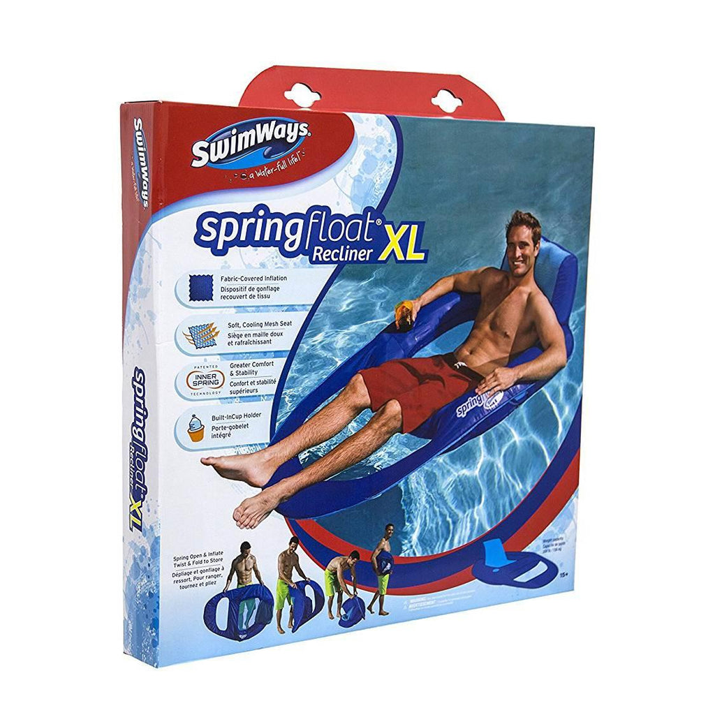 SwimWays Spring Float Recliner XL Floating Swimming Pool Lounger Chair for Adults, Blue (3 Pack)