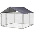 PawHut 7.5'x7.5'x5.6' LarOutdoor Dog Kennel Galvanized Steel Fence with Oxford Cloth Roof and Lock