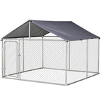 PawHut 7.5'x7.5'x5.6' LarOutdoor Dog Kennel Galvanized Steel Fence with Oxford Cloth Roof and Lock
