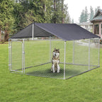 PawHut 7.5'x7.5'x5.6' LarOutdoor Dog Kennel Galvanized Steel Fence with Oxford Cloth Roof and Lock