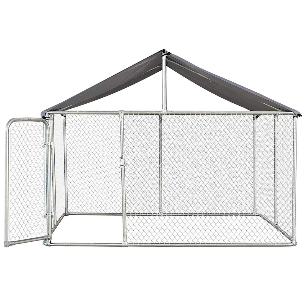 PawHut 7.5'x7.5'x5.6' LarOutdoor Dog Kennel Galvanized Steel Fence with Oxford Cloth Roof and Lock