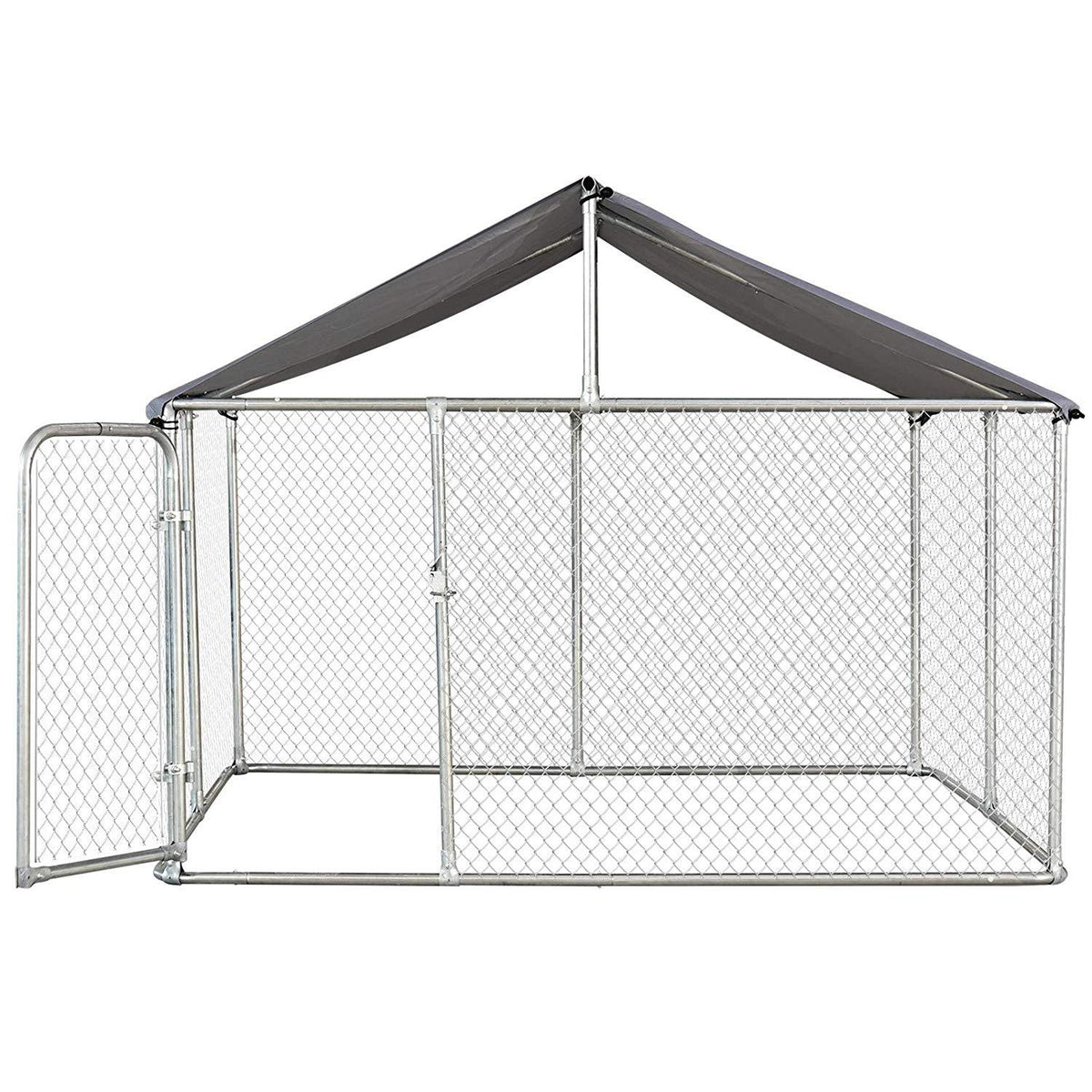 PawHut 7.5'x7.5'x5.6' LarOutdoor Dog Kennel Galvanized Steel Fence with Oxford Cloth Roof and Lock