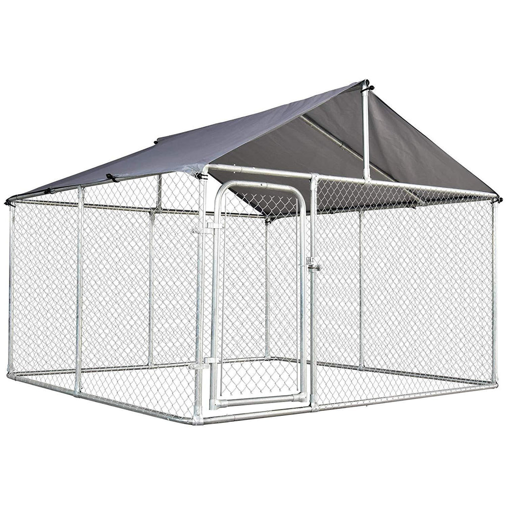 PawHut 7.5'x7.5'x5.6' LarOutdoor Dog Kennel Galvanized Steel Fence with Oxford Cloth Roof and Lock