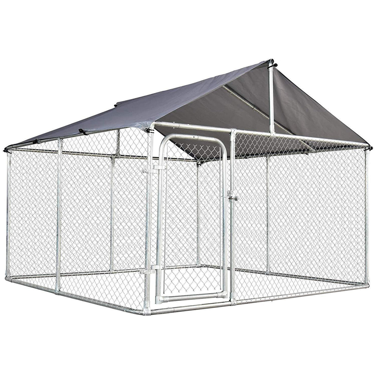 PawHut 7.5'x7.5'x5.6' LarOutdoor Dog Kennel Galvanized Steel Fence with Oxford Cloth Roof and Lock