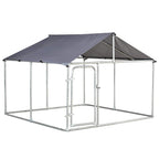 PawHut 7.5'x7.5'x5.6' LarOutdoor Dog Kennel Galvanized Steel Fence with Oxford Cloth Roof and Lock