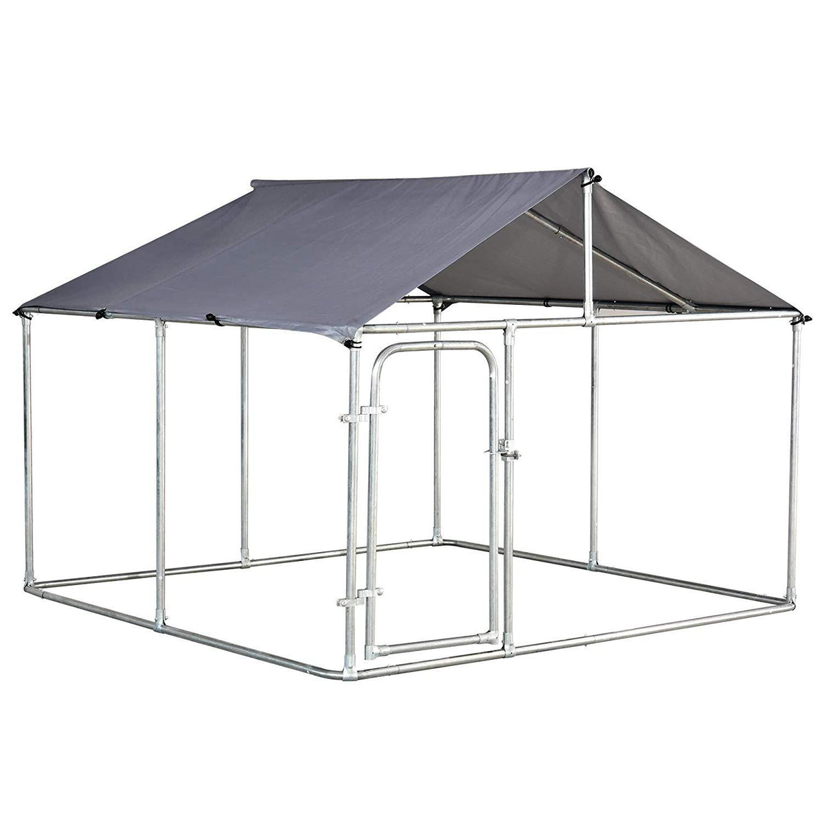 PawHut 7.5'x7.5'x5.6' LarOutdoor Dog Kennel Galvanized Steel Fence with Oxford Cloth Roof and Lock