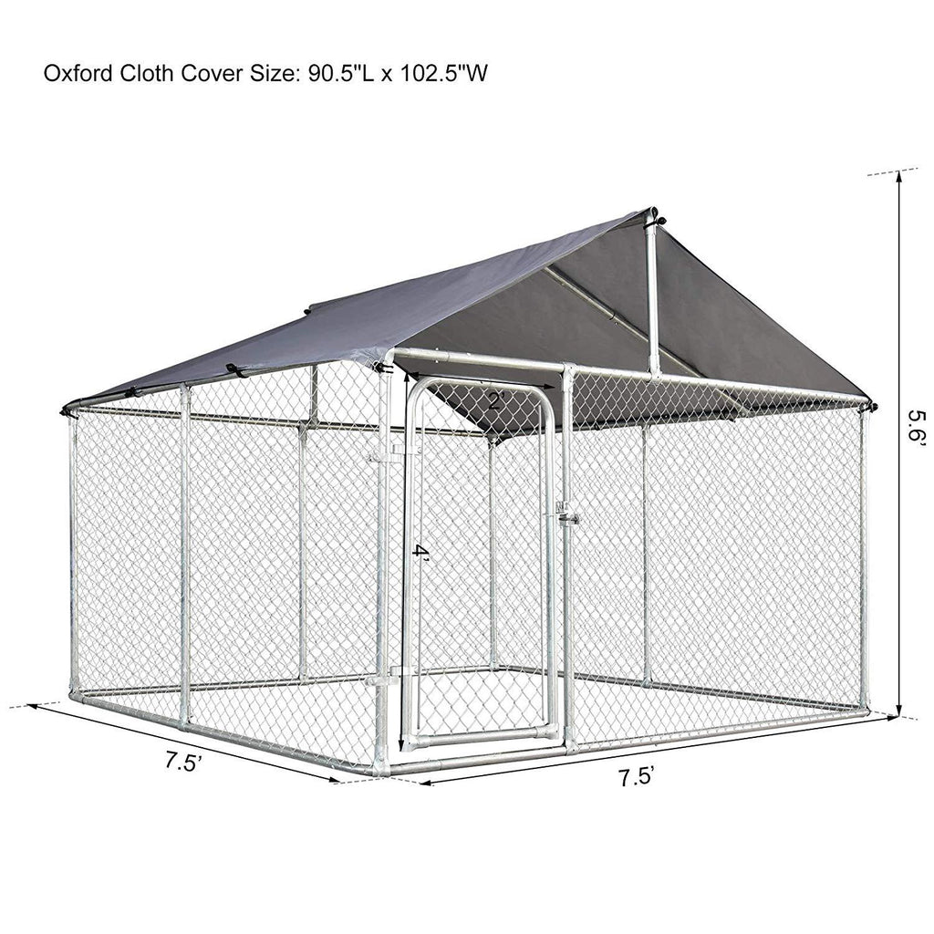 PawHut 7.5'x7.5'x5.6' LarOutdoor Dog Kennel Galvanized Steel Fence with Oxford Cloth Roof and Lock