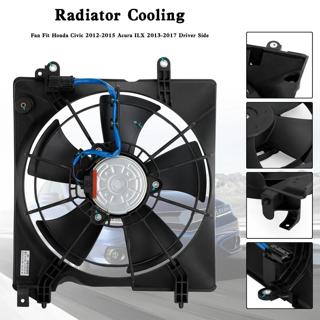 2013-2023 Acura ILX Hybrid 1.5L 2.0L 2.4L Radiator Cooling Fan Driver Side 19030R1AA01PFM TYC601350 HO3115158 19015R1AA01 19020RSAG01 19015-R1A-A01 Generic
