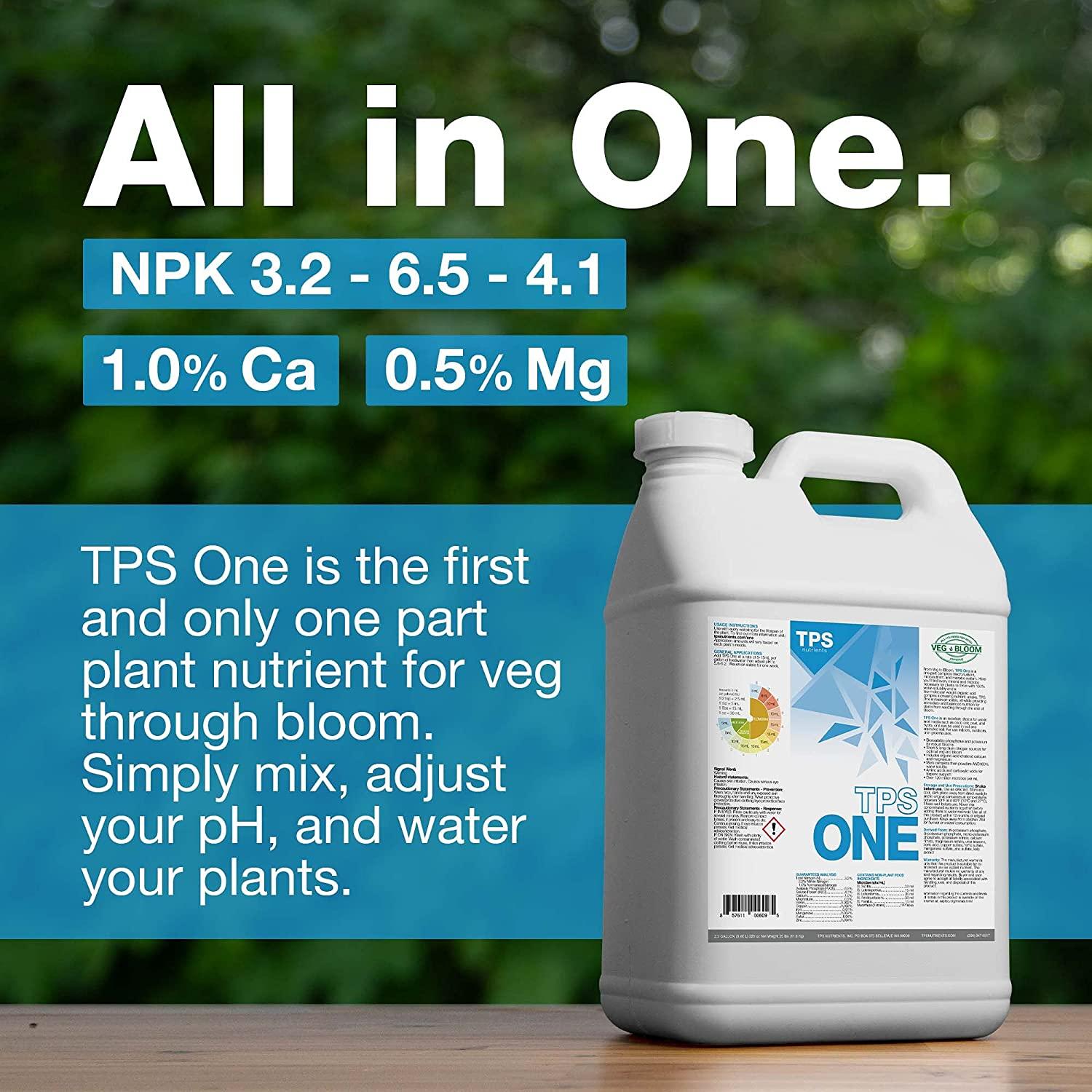 tps-one liquid one part plant nutrient from veg to bloom, for lush growth and dense flowers by tps nutrients, 2.5 gallon (320 oz)