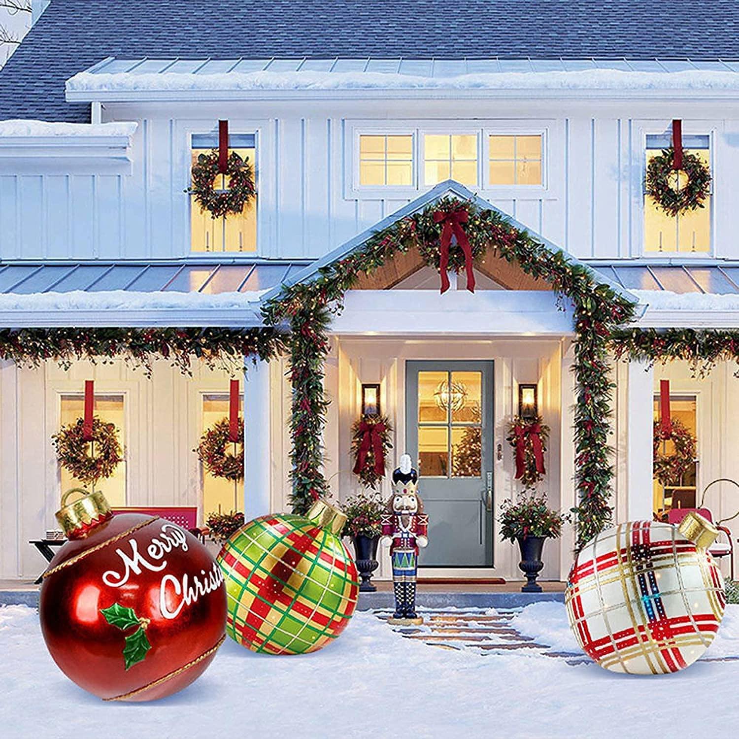 Inflatable Christmas Balls Christmas Ornaments 23.6Inch Outdoor Christmas PVC inflatable Decorated Ball Giant Christmas Inflatable Ball Christmas Tree Decorations Christmas Inflatable Balls (C)