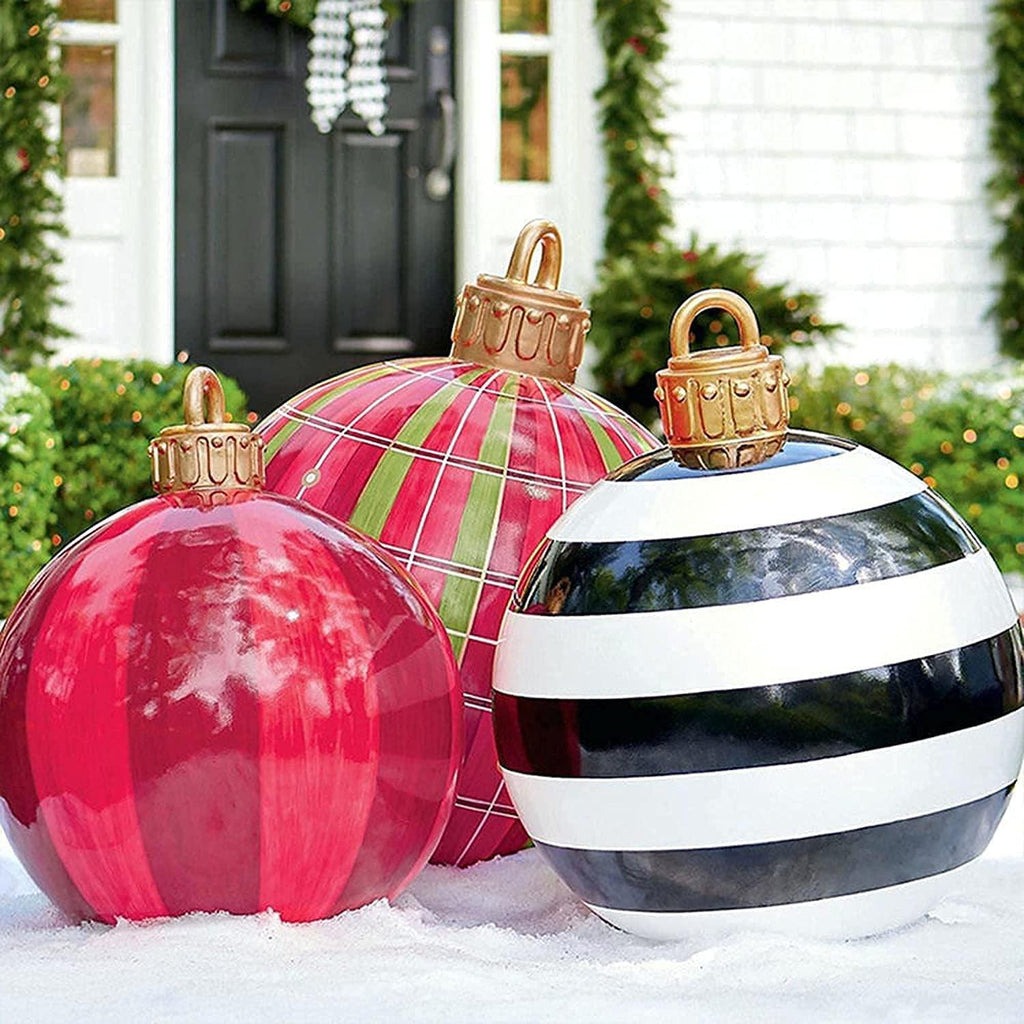 Inflatable Christmas Balls Christmas Ornaments 23.6Inch Outdoor Christmas PVC inflatable Decorated Ball Giant Christmas Inflatable Ball Christmas Tree Decorations Christmas Inflatable Balls (C)