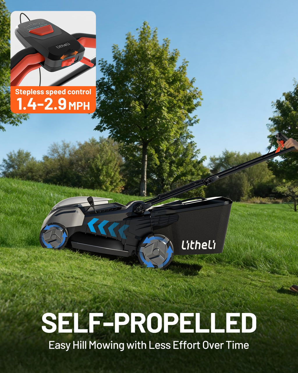 18-inch 40V Self-Propelled Brushless Lawn Mower for Garden Yards, Lightweight Cordless Mower with 6-Position Height Adjustment, 2×5.0Ah Batteries Included