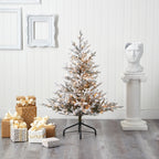 Nearly Natural 4' Green Fraser Fir Flocked Artificial Christmas Tree Prelit 300 Warm White Lights