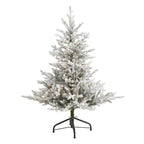 Nearly Natural 4' Green Fraser Fir Flocked Artificial Christmas Tree Prelit 300 Warm White Lights