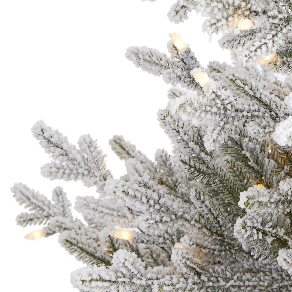 Nearly Natural 4' Green Fraser Fir Flocked Artificial Christmas Tree Prelit 300 Warm White Lights
