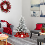 Nearly Natural 4' Green Fraser Fir Flocked Artificial Christmas Tree Prelit 300 Warm White Lights