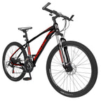 Mooncool Mountain Bike Adult MTB Bike Black with Red, Disc Brakes Mountain Bicycle, 21 Speeds Aluminum Frame 26 Inches Wheels Outroad Bike for Mens Womens