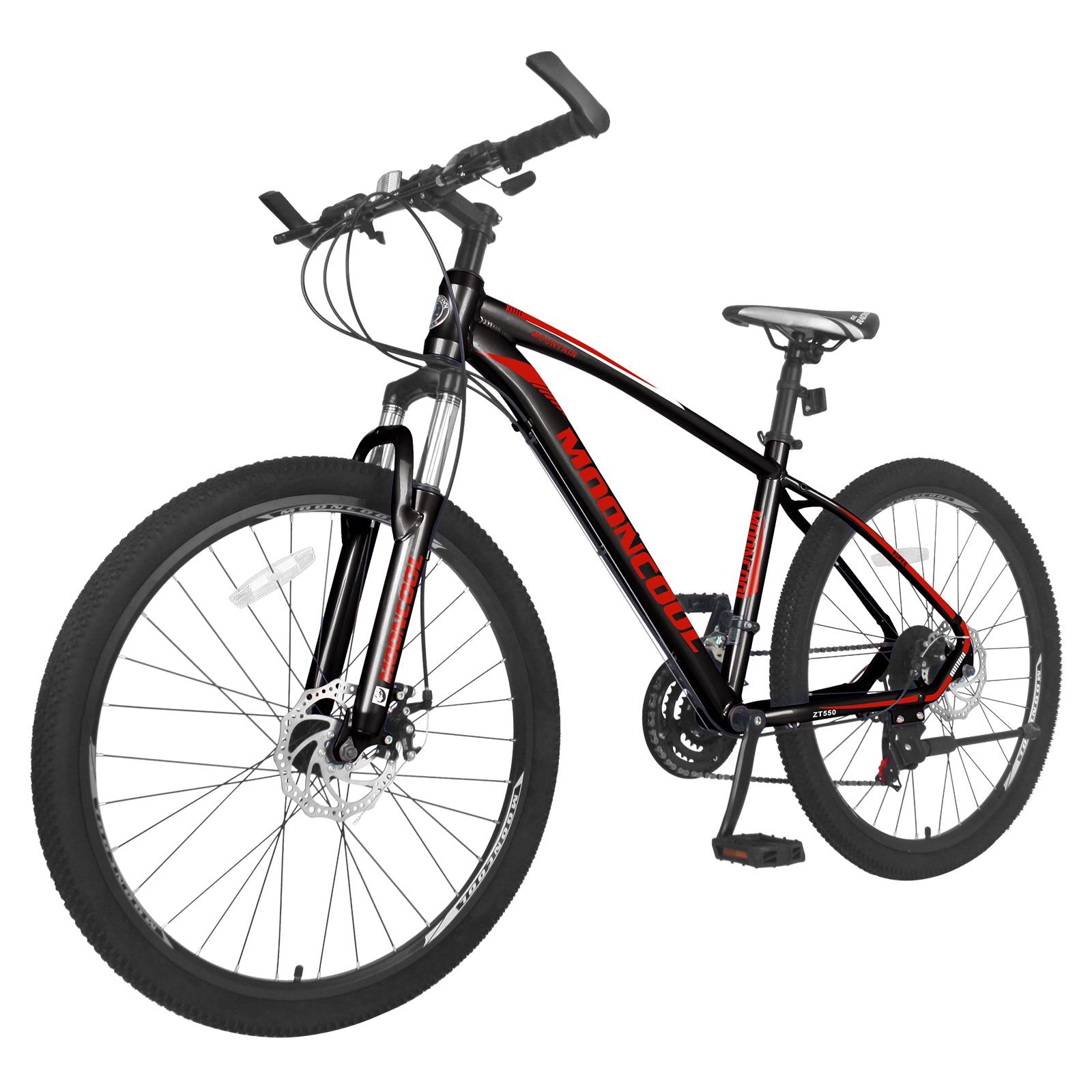 Mooncool Mountain Bike Adult MTB Bike Black with Red, Disc Brakes Mountain Bicycle, 21 Speeds Aluminum Frame 26 Inches Wheels Outroad Bike for Mens Womens