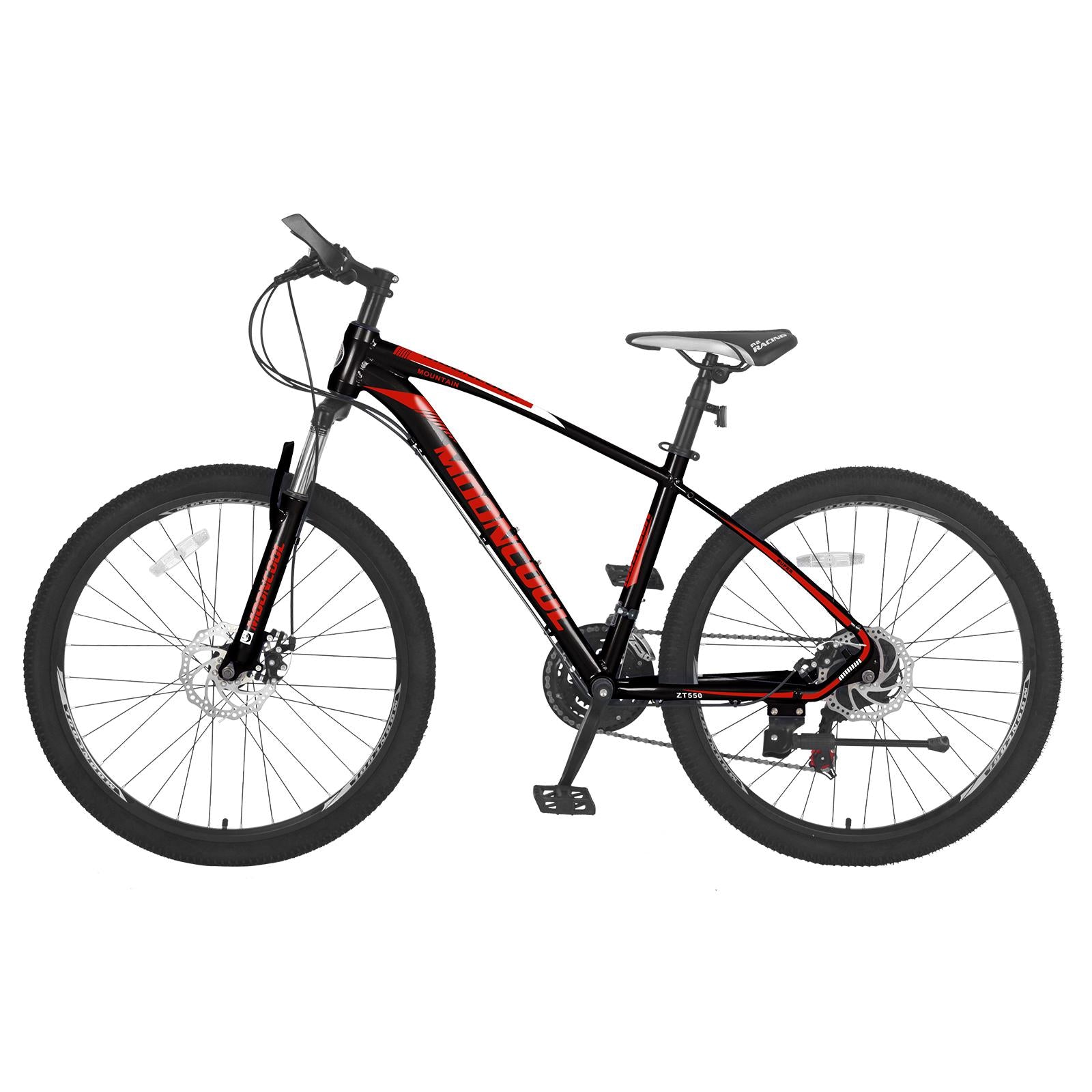 Mooncool Mountain Bike Adult MTB Bike Black with Red, Disc Brakes Mountain Bicycle, 21 Speeds Aluminum Frame 26 Inches Wheels Outroad Bike for Mens Womens
