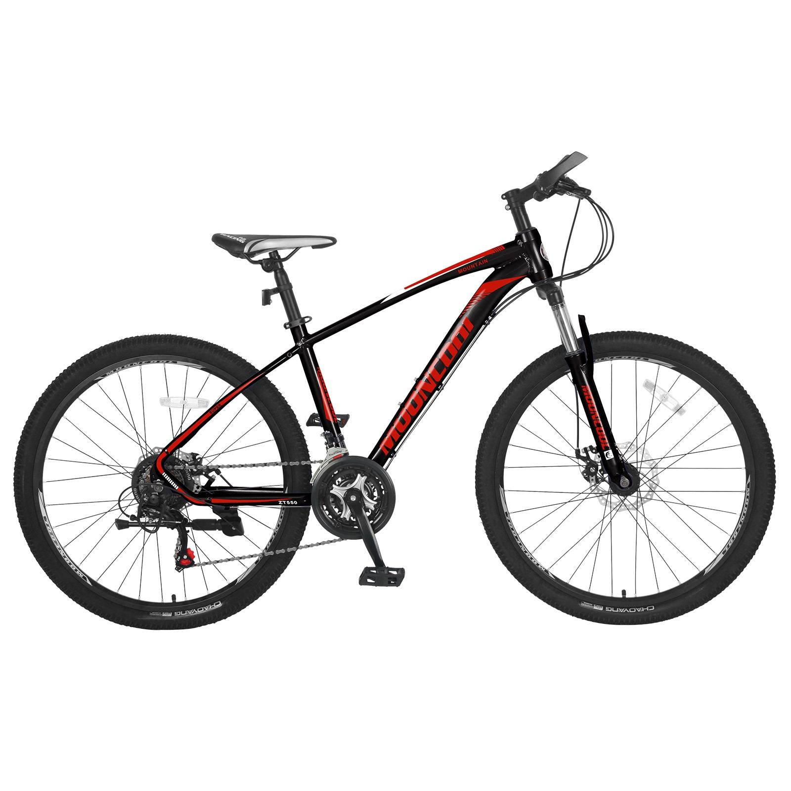 Mooncool Mountain Bike Adult MTB Bike Black with Red, Disc Brakes Mountain Bicycle, 21 Speeds Aluminum Frame 26 Inches Wheels Outroad Bike for Mens Womens