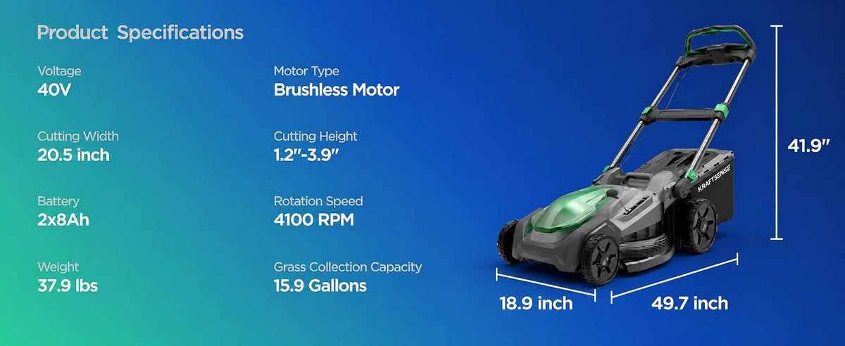20.5 Inch Cordless Lawn Mower, 40V Electric Push Mower with 2x8.0Ah Batteries and Rapid Charger, Brushless Ultra-Quiet Lawn Mower for Medium to LarYards