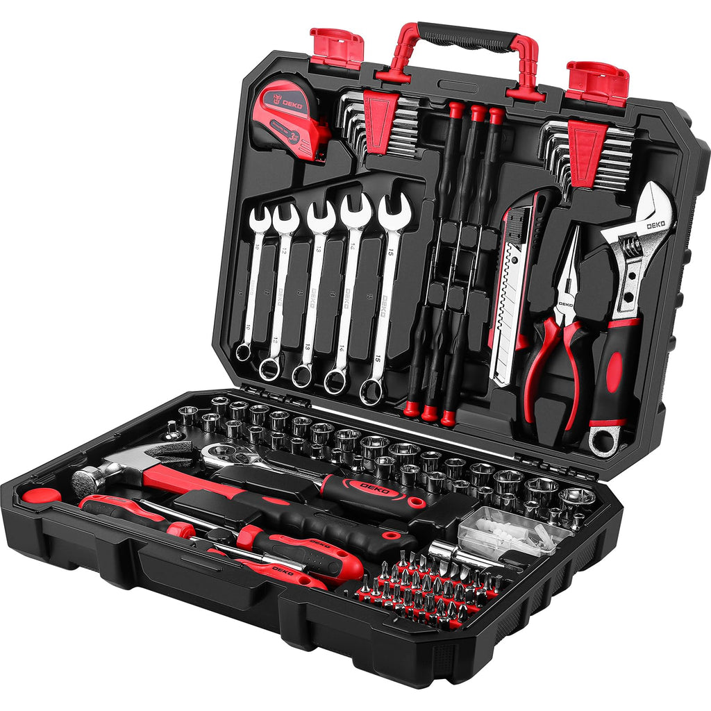 Tool Set:158 Piece Home Tool Kit, Household Basic Repair Tool Set Comes with Plastic StoraCase-Red