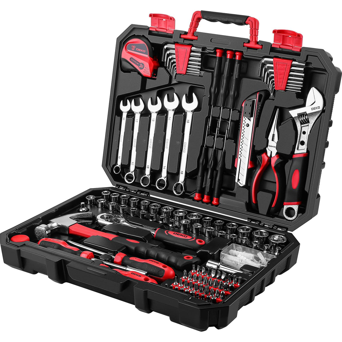Tool Set:158 Piece Home Tool Kit, Household Basic Repair Tool Set Comes with Plastic StoraCase-Red