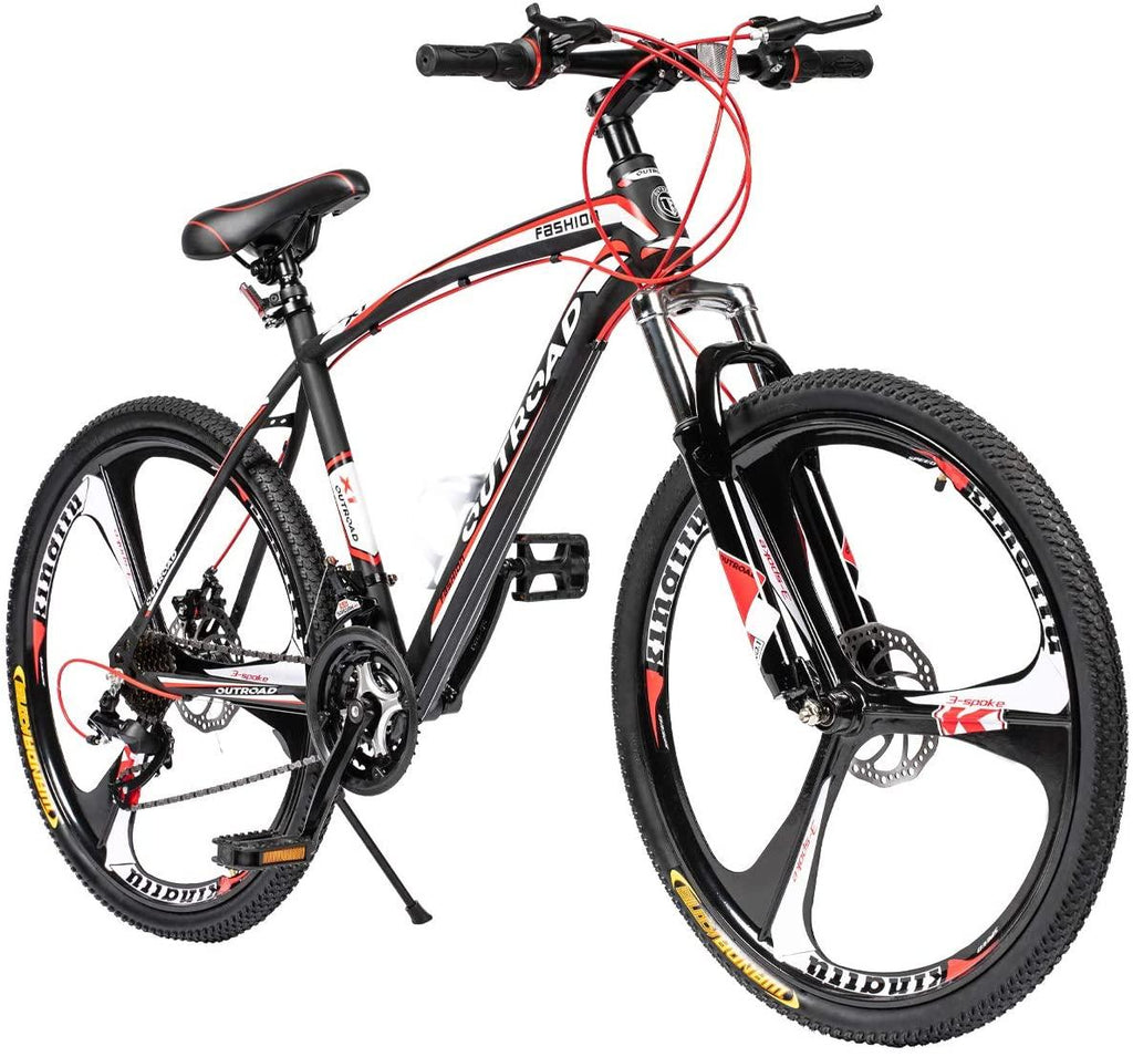 Max4out Mountain Bike 21 Speed with High Carbon Steel Frame, 26 inch Wheels, Double Disc Brake, Front Suspension Anti-Slip Bikes Red/Orange