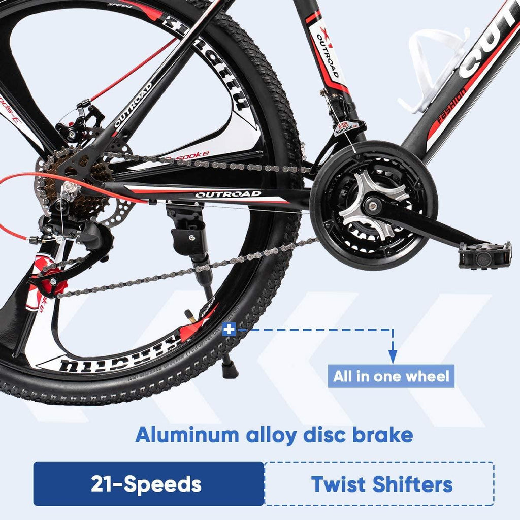 Max4out Mountain Bike 21 Speed with High Carbon Steel Frame, 26 inch Wheels, Double Disc Brake, Front Suspension Anti-Slip Bikes Red/Orange