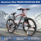 Max4out Mountain Bike 21 Speed with High Carbon Steel Frame, 26 inch Wheels, Double Disc Brake, Front Suspension Anti-Slip Bikes Red/Orange