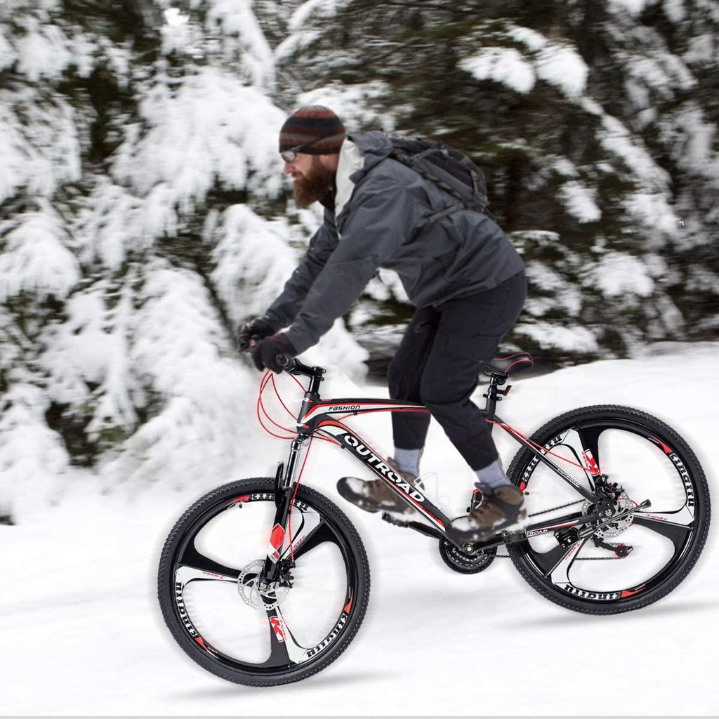 Max4out Mountain Bike 21 Speed with High Carbon Steel Frame, 26 inch Wheels, Double Disc Brake, Front Suspension Anti-Slip Bikes Red/Orange
