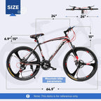 Max4out Mountain Bike 21 Speed with High Carbon Steel Frame, 26 inch Wheels, Double Disc Brake, Front Suspension Anti-Slip Bikes Red/Orange