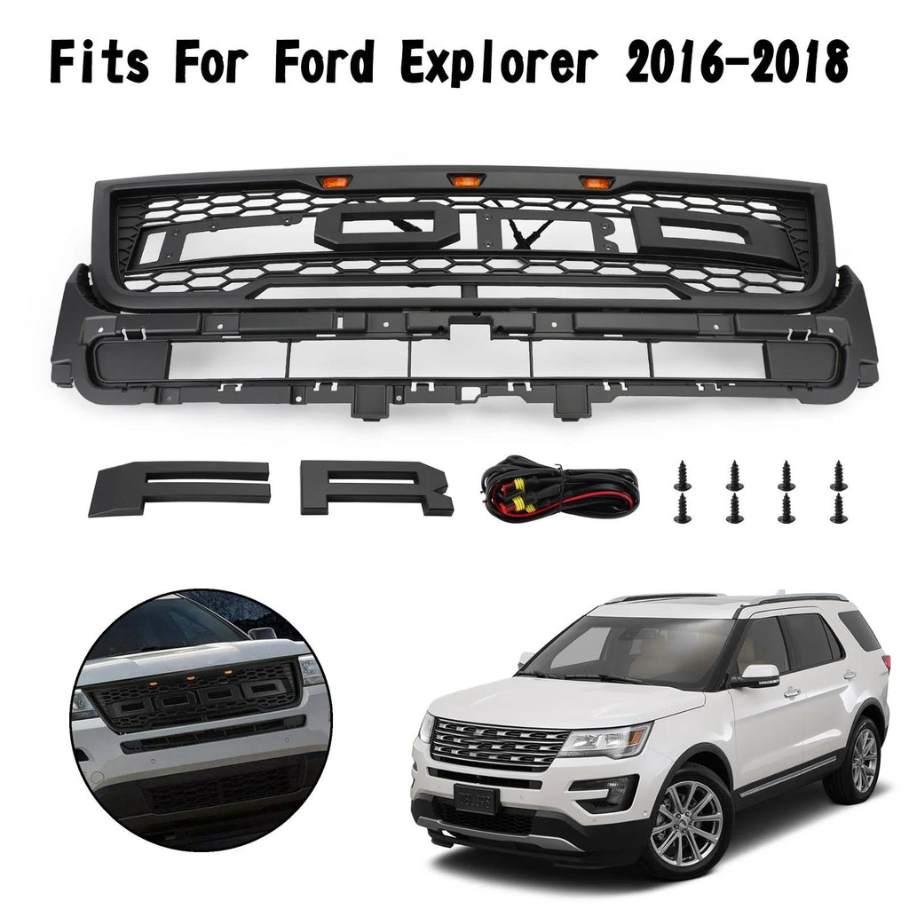16-17 Explorer Bumper Ford Grill With Lights Front Upper Grille Replacement Generic